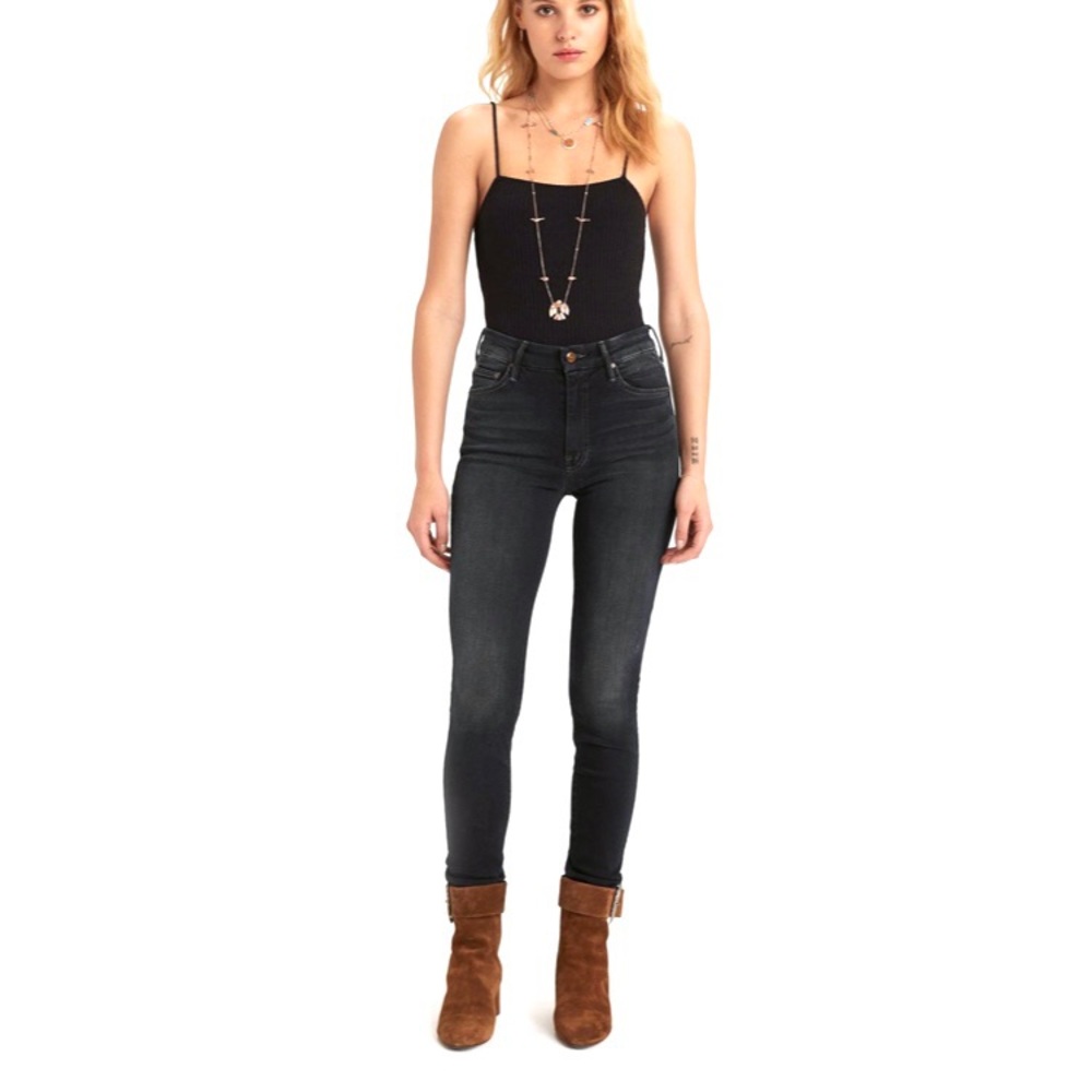 MOTHER High Waisted Looker skinny dark wash jeans